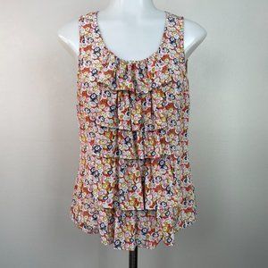 Anthropologie Sine Top 2 Ruffled‎ Multicolor 100% Silk Tank Women's